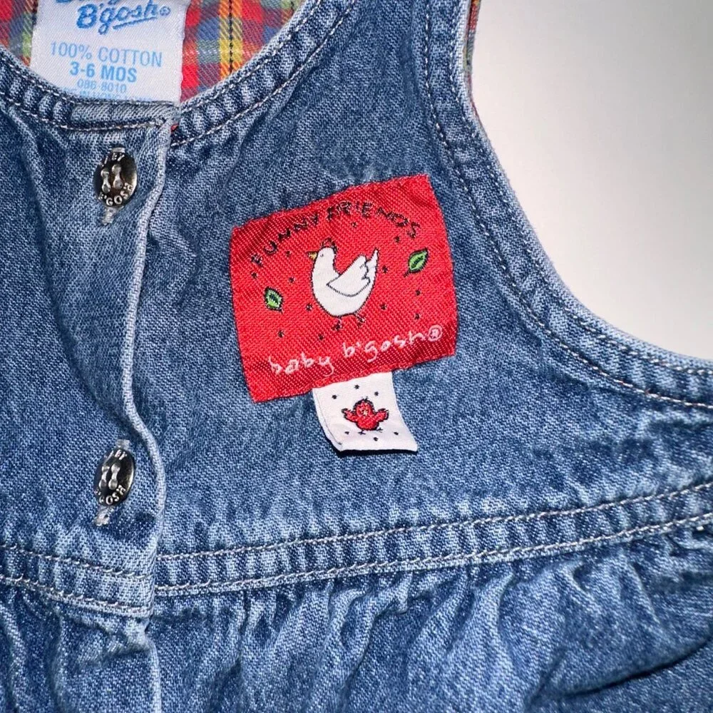 VTG Baby OshKosh B’gosh Funny Friends Denim Overalls 3-6 Months Romper Osh Kosh